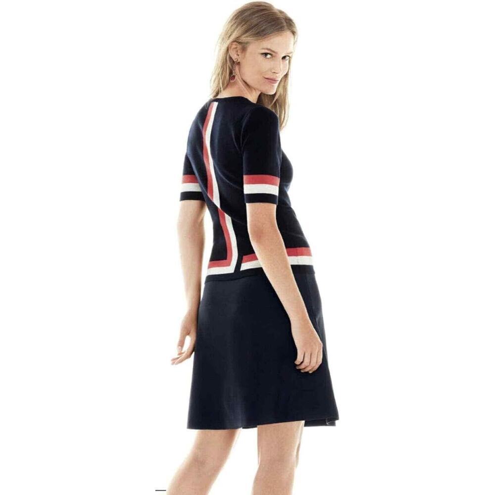 Cabi Women's Navy Blue Shell Knit Top & Pull On Flared Skirt 2 Pc Set Small 5186